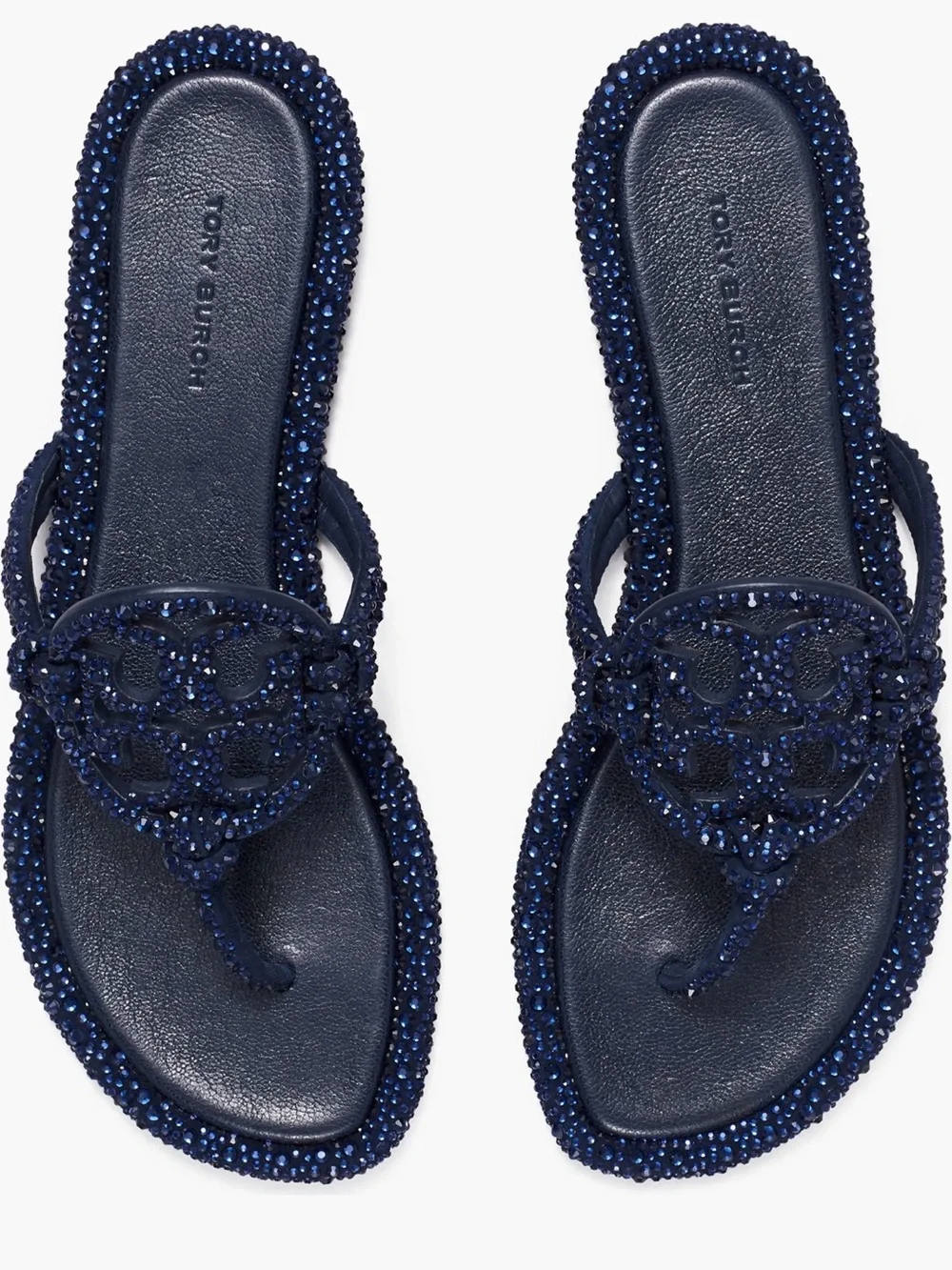 Tory Burch Miller Pave Knotted Crystal Flip Flop Perfect Navy NWOT